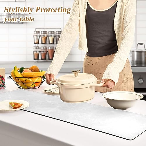ElliTarr 2-in-1 Heat-Resistant Table Runner & Trivet - Marble White, 39 x 12 Inch