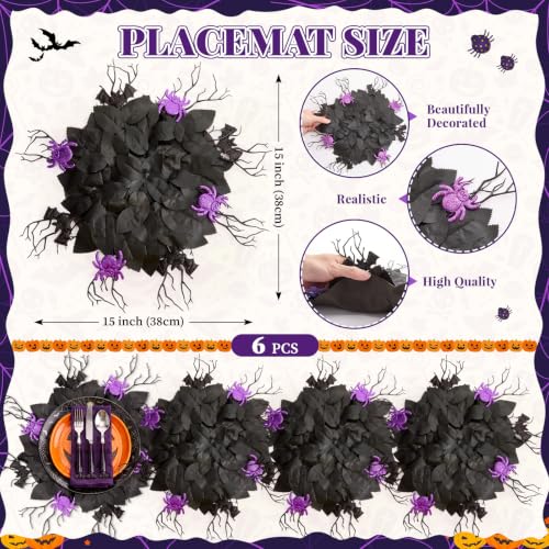 Halloween Placemats Set of 4 - Black Leaf Halloween Table Decor
