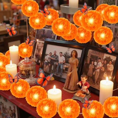Day of the Dead Decor Set with Marigolds Banners Butterflies - 60 pcs