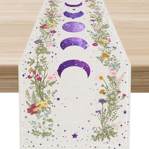 Boho Floral Moon Table Runner 13x90 inches - Purple Moon Phase Seasonal Decor - Rustic Home & Party Tablecloth - Variation of THIS listing