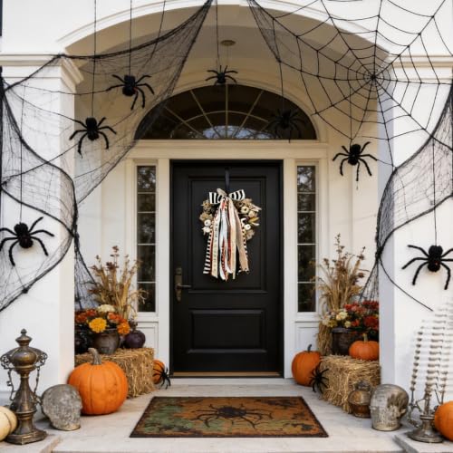 Striped Halloween Black Bow for Fall Wreaths Front Door Decor - Orange & Beige