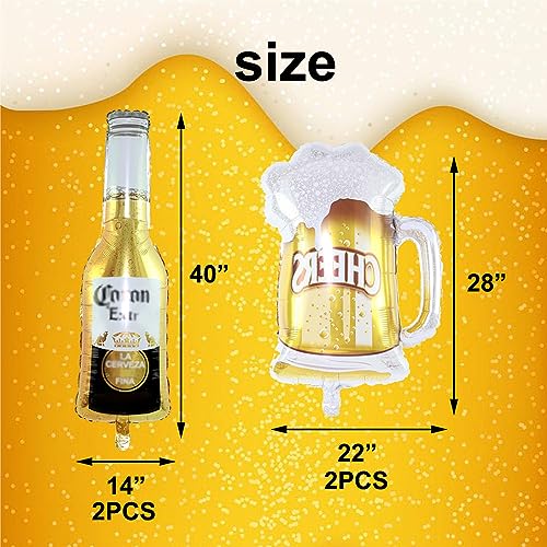 Large Foil Beer Bottle & Cup Balloons for Summer Party Decorations - 4 Pieces