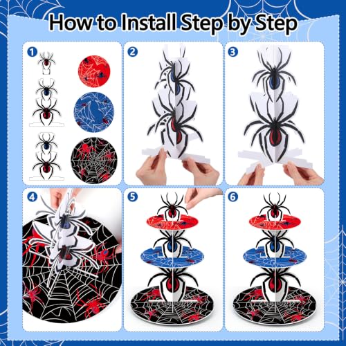 Spider Cupcake Stand 3-Tier Decoration for Halloween & Party - Mosasaurus Variation