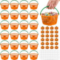 Potchen 24-Pack Halloween Pumpkin Baskets with Stickers & Charms - Trick or Treat Candy Buckets