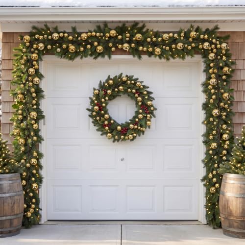 Gold Christmas Ball Garland Set - 2 Pieces, 9 ft Long Festive Decor