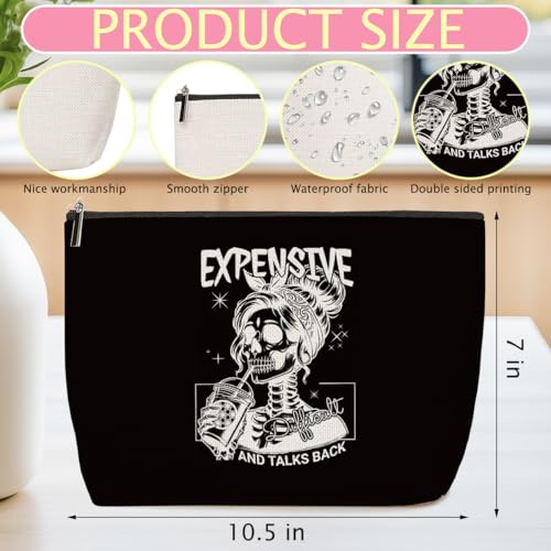 Skeleton Skull Makeup Bag - Black 1265 Gothic Cosmetic Bag with Heart Zipper