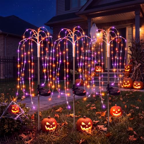Halloween Solar Willow String Lights - Purple Orange Firework 3-Pack