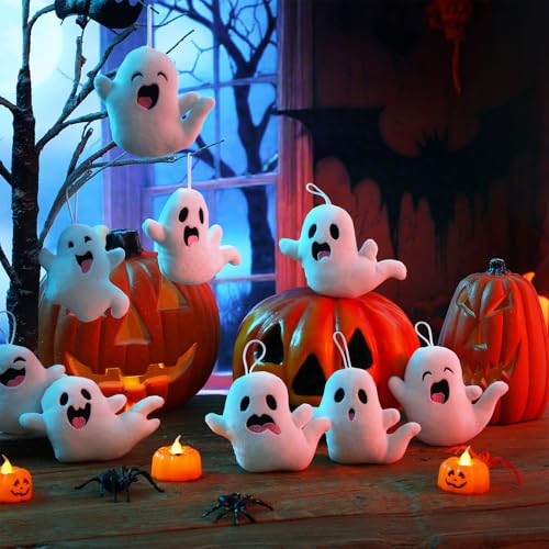 Mini Ghost Plush Toys Halloween Ornaments Bulk - Cute Halloween Ghosts, 21 Pcs, Variation: Cute