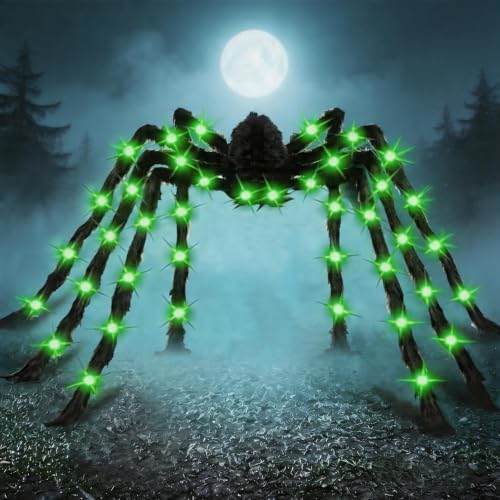 Giant 6.6ft Halloween Light-Up Spider Decor - Realistic Scary Outdoor Indoor