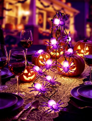 Purple Spider String Lights 12FT Outdoor Halloween Decor - 20 LED