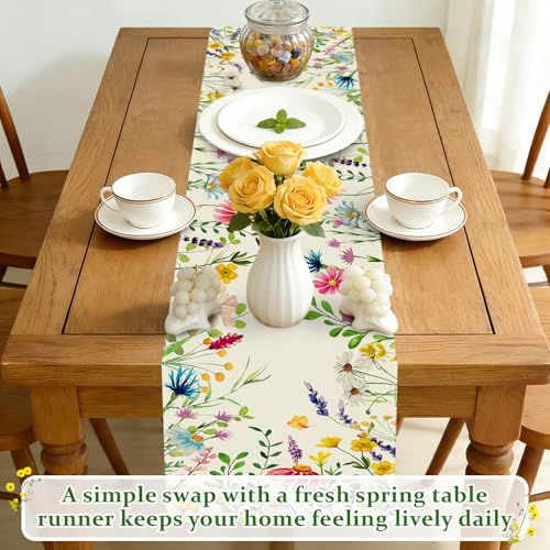 Lavender Daisy Spring Table Runner Beige 13x48 Inch for Dining & Parties