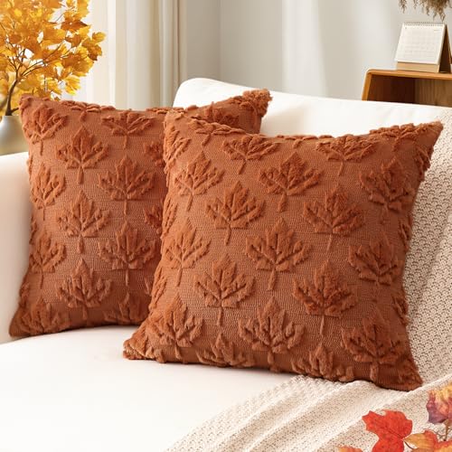 Artscope Rust Maple Leaf Fall Pillow Covers 16x16 Set of 2 Autumn Decor