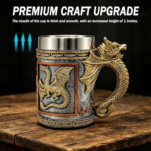 Medieval Dragon Beer Mug - 20 Fl Oz Stainless Steel & Resin Fantasy Tankard