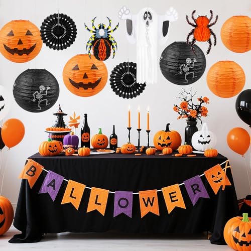 Halloween Paper Lanterns Set - 11 Pieces Ghost, Spider, Skeleton, Pumpkin Decor for Indoor & Outdoor Parties