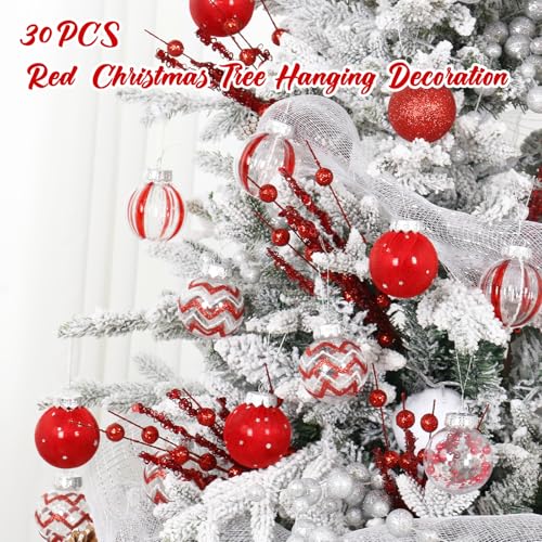 Christmas Ball Ornaments Set - 30PCS Red & Clear 6cm Holiday Decorations Variation of THIS listing