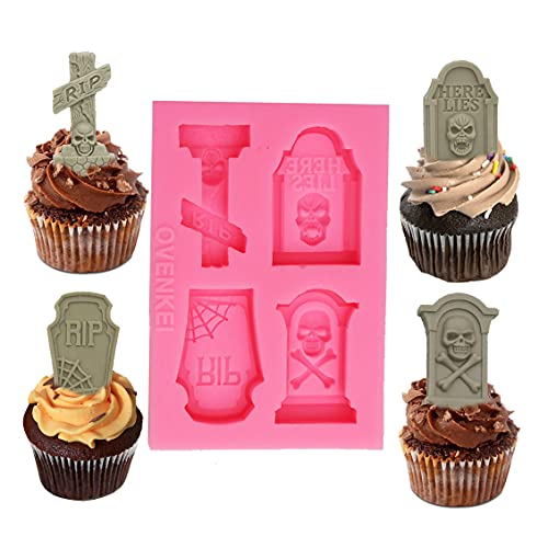 Halloween Tombstone and Skull Silicone Mold for Candy and Chocolate Decorations