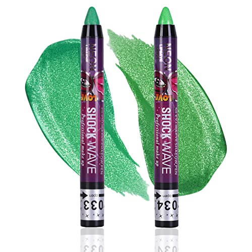 Green Eyeshadow Stick for St Patrick's Day - Metallic Glitter Eye & Face Makeup - 2 Pack - Forest Green, Bright Shimmer, Multi-Use