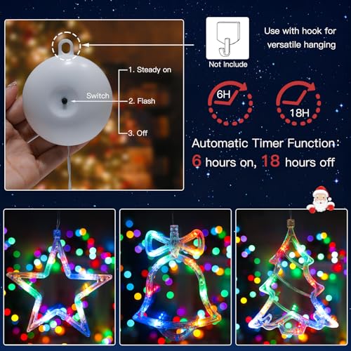 Multicolor Christmas Window Lights Decoration with Star Bell Tree - Battery Operated, 3 Pack
