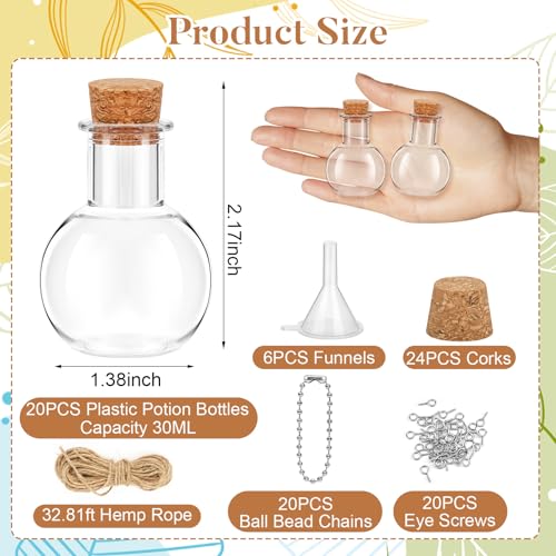 20 Pack Mini Plastic Bottles with Corks - Clear Small DIY Craft Bottles for Parties