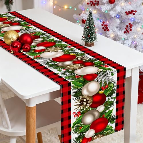 Christmas Table Runner 60 Inches - Red & Black Buffalo Check Holiday Decor - Variation of THIS listing