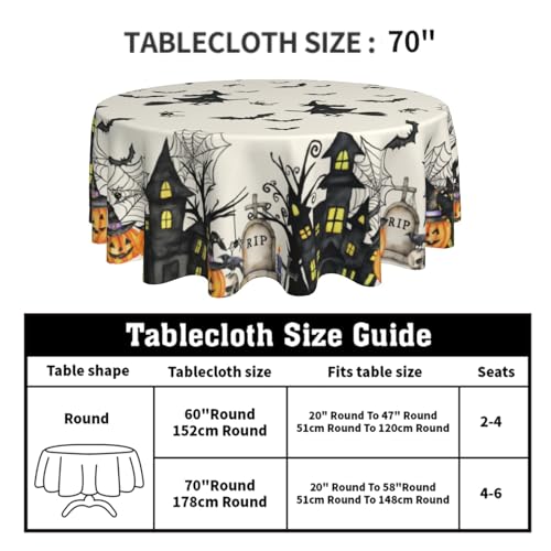 Halloween Tablecloth 70 Inch Round Witch Spiderweb Pumpkin Water-Resistant Fabric