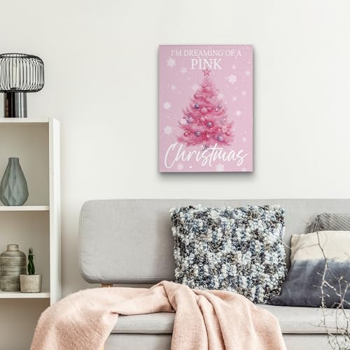 Pink Christmas Tree Canvas Wall Art Decor - Holiday Winter Scene - Variation of THIS listing