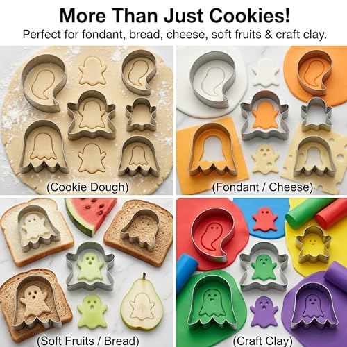 Ghost Cookie Cutter Set - 6PCS Halloween Shaped Stainless Steel Biscuit Molds with 3 Sizes - Fall Party Decorations