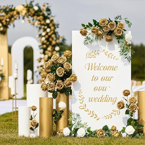 Gold Artificial Roses - 104PCS Fake Rose Flowers for Home Decor & Events