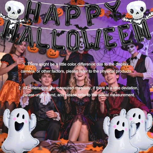 Halloween Balloons Black Happy Halloween Foil Letter Skeleton Ghost Party Decorations - Black