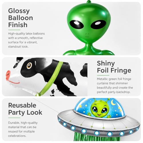 Alien Birthday Party Decorations Set UFO Inflatable Door Curtain & Balloons
