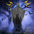 Gray Halloween Skeleton with LED Red Glowing Eyes, Sound & Touch Activated Motion, Body Swaying, Adjustable Arms, 71-Inch