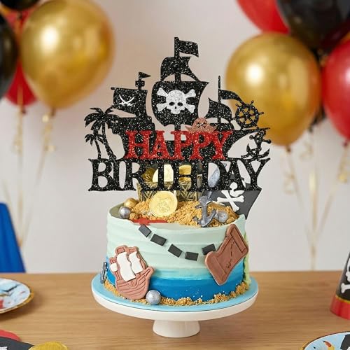 Pirate Cake Topper with Pirate Ship Variation - Pirate Party Decoration