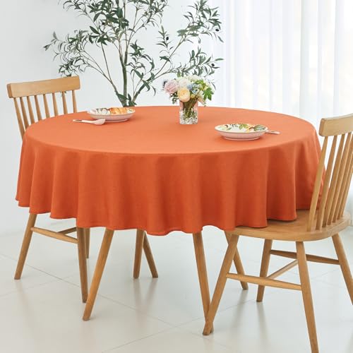 Maxmill 70-Inch Round Linen Textured Fall Tablecloth - Rust, Spill-Proof & Wrinkle-Free