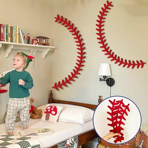 Baseball Wooden Wall Decor - Large Baseball Stitches Sports Wall Stickers for Kids Room & Playroom - Variation: Baseball Wooden