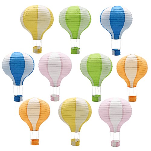 Multi-Color Hot Air Balloon Paper Lanterns - Hanging Chinese Party Decorations (Set of 10)