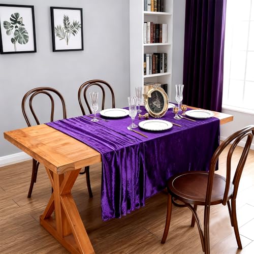 Purple Velvet Tablecloth 60x102 Inches Luxurious Rectangular Cover - Purple / 102x60