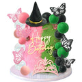 Witch Cake Topper Set with Crown Butterfly Hat and Ball Decorations for Halloween Party
