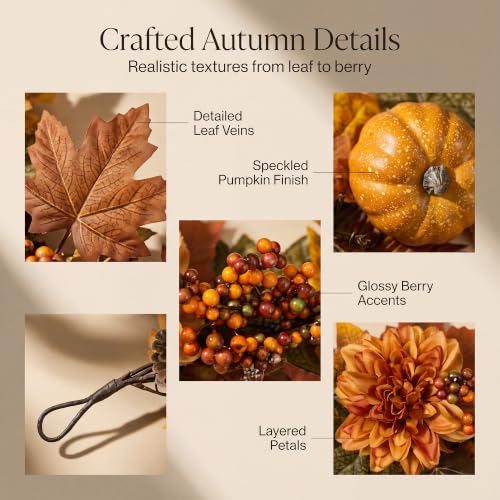 Fall Garland with Maple Leaves, Pumpkins & Pine Cones - Style 1 - 6 Ft Autumn Decor