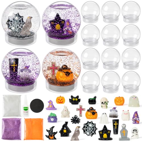 Halloween Snow Globe Craft Kit with Mini Figurines & Glitter - 12 Pack for Kids & Adults