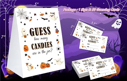 Halloween How Many Candies in the Jar Game Set - Includes Sign & 50 Cards - Halloween Party Decorations & Games - Variation: Halloween / Halloween How Many 02