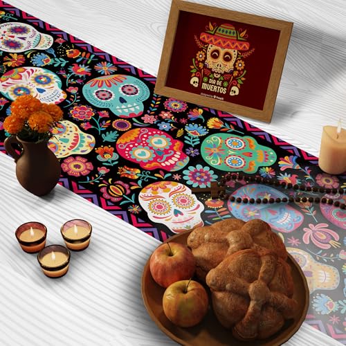 Dia De Los Muertos Sugar Skull Table Runner - Day of the Dead Decor for Mexican Altar - Variation of THIS listing