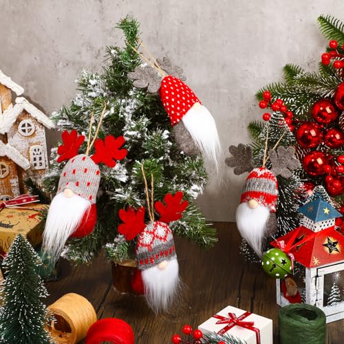 24 Pieces Christmas Gnome Ornaments Set - Plush Hanging Decorations for Tree & Holiday Decor