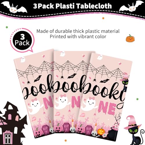 Pink Halloween Tablecloth 3-Pack for Birthday Party Decorations Girl Spooky