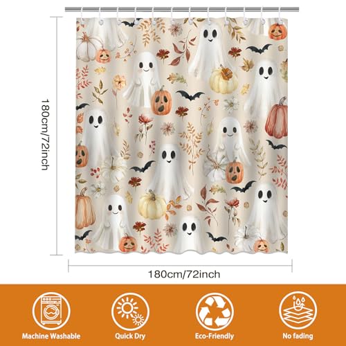 Halloween Ghost Shower Curtain Waterproof Fabric Bathtub Decor 72x72 Inches with Hooks