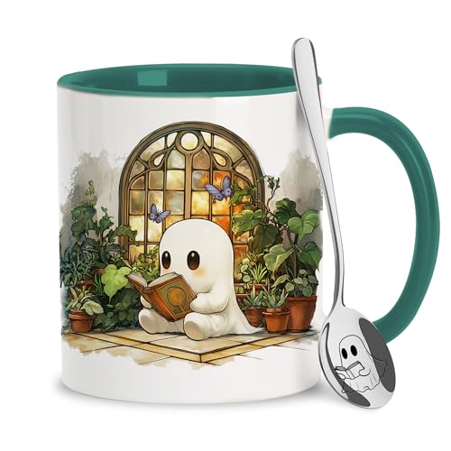 GhostBook Reading Mug - Cute Ghost Coffee Cup for Book Lovers Halloween Gift