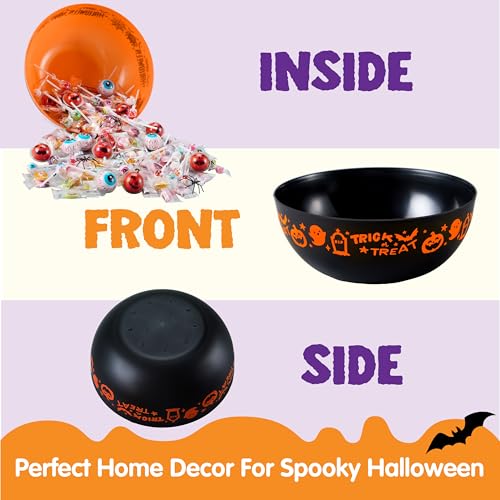 Halloween Candy Bowls Set - 3 Plastic Trick or Treat Dish with Ghost, Spider, Skull Designs