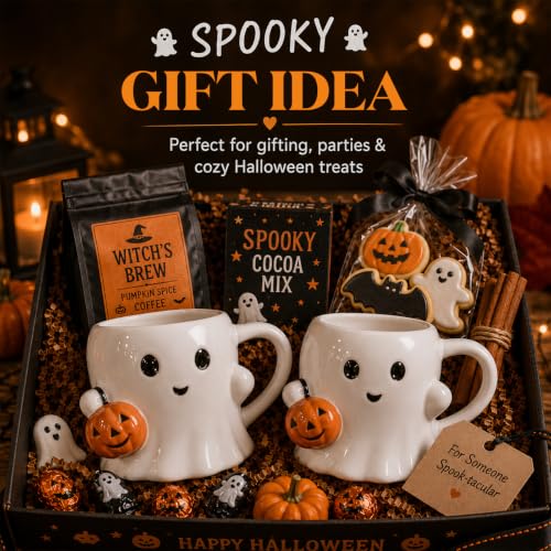 Halloween Ghost Mug Set - 2 Pcs 12oz Ceramic Coffee Cups for Halloween - Ghost Pumpkin Variation