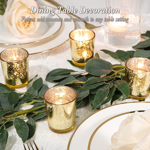 Gold Votive Candle Holders Set of 24 - Elegant Mercury Glass Tea Light Holders