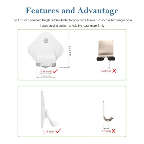 Triwol 2 Pack Razor Holder for Shower Wall, Self Adhesive Razor Holder Hanger Stronger Than Suction Cup, Rigid Plastic for Men and Women
