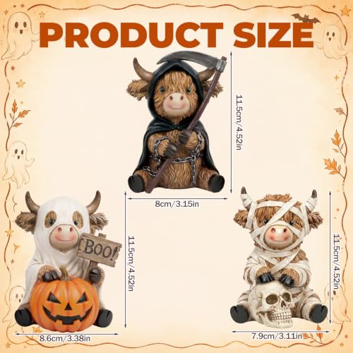 Halloween Highland Cow Figurines Set - Mummy Reaper Ghost Decor - Variation of THIS Listing